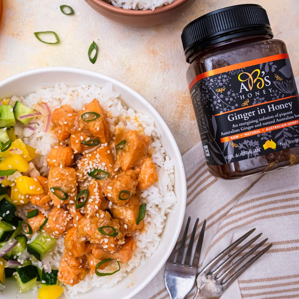 Honey Ginger Salmon Rice Bowl