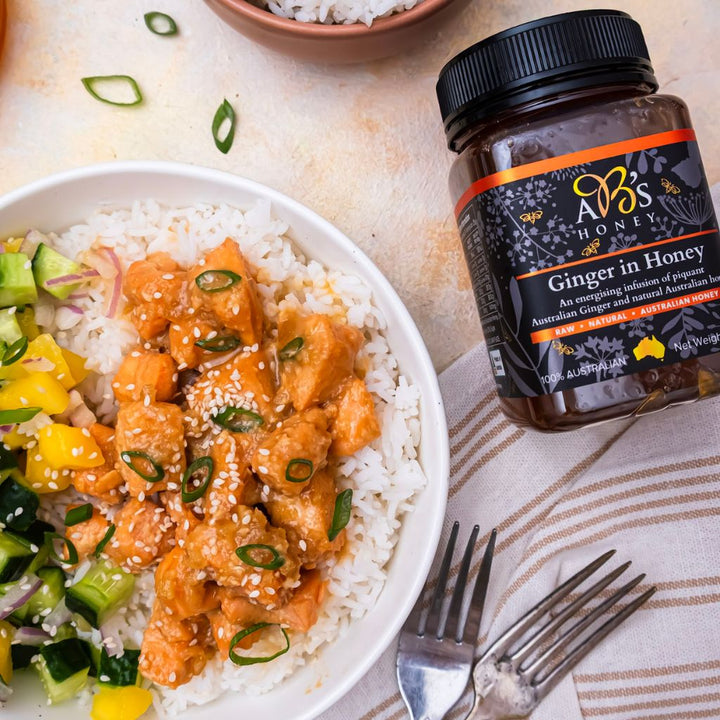 Honey Ginger Salmon Rice Bowl