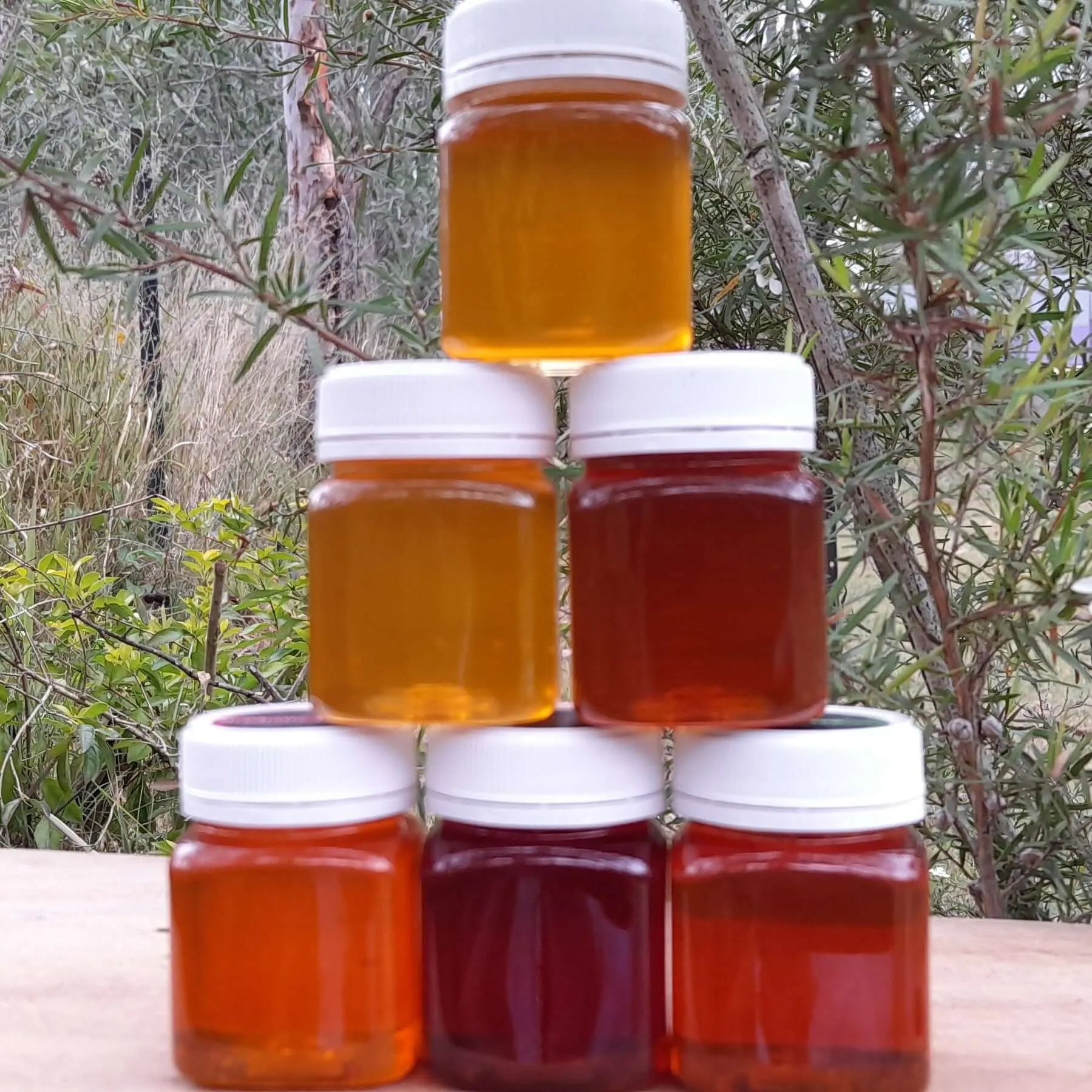 honey pyramid showing colour of honey variants