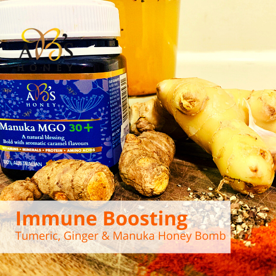Immunity boosting honey bomb with Turmeric, Ginger & Manuka Honey