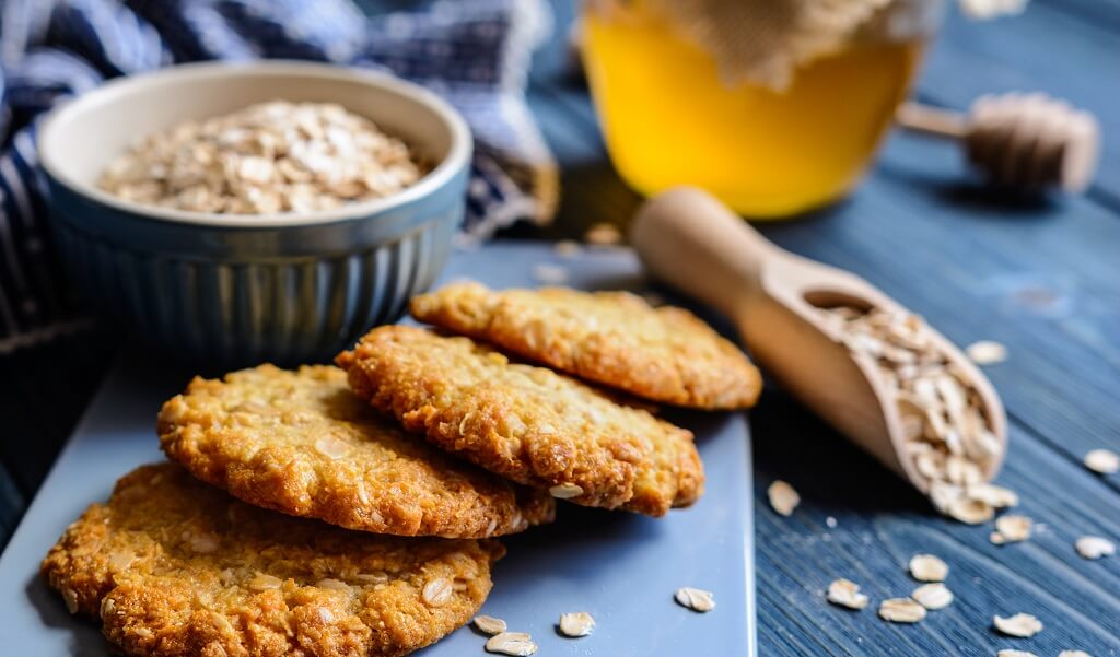 Traditional Australian Anzac Biscuits made with honey